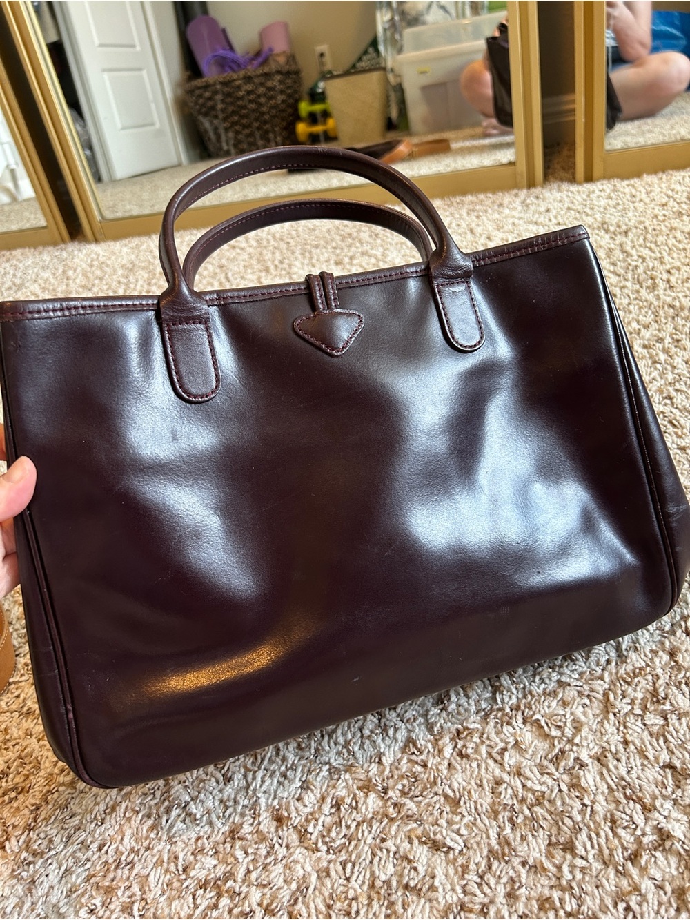 Longchamp Le Roseau Burgundy Brown Leather Handbag Silver Bamboo Clasp Vintage - Picture 4 of 15